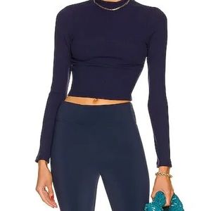 Koral Luca ribbed long sleeve crop, athleisure, active wear, Navy, top size S